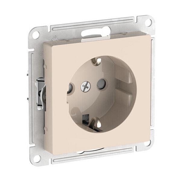 Розетка с заземлением со шторками, 16А, мех., быстрозажим. клем. Systeme Electric AtlasDesign Бежевый ATN000245S