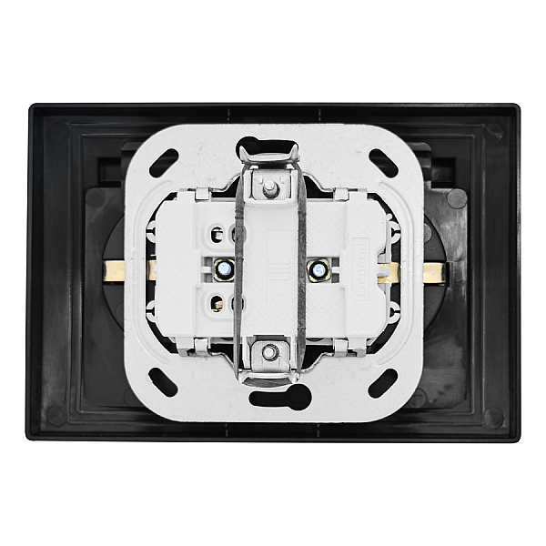 Розетка 2П+З двойная с защ. шт. и крышкой скрытой установки 16А 250В IP44, черная (керамика) 'Дельта 477324