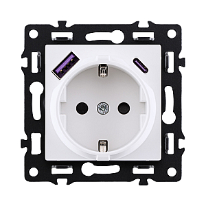 Розетка штепсельная SCHUKO 16A/250 В с USB A+C 20W, белый Kollinger Asthetik AS-016WH