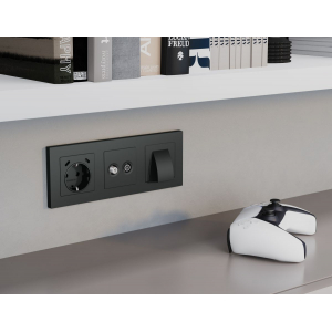 Комплект механизма электрической розетки 2USB С+C 20W с/з на винтовых зажимах 16A-250V Alfa Графит мягкое касание Quant Ambrella Volt MA910510 (AP9105, VM165)