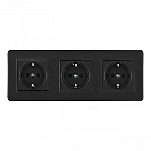 Розетка тройная (трехпостовая) с/з и шторками Arte Milano SET16-3-40-1x3 black