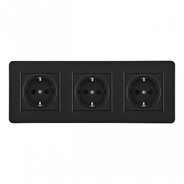 Розетка тройная (трехпостовая) с/з и шторками Arte Milano SET16-3-40-1x3 black