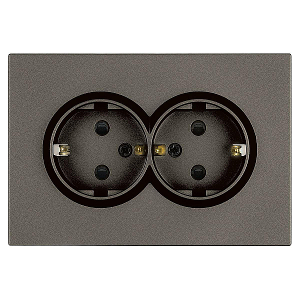 Розетка 2-местная с защитной шторкой, Stekker, с/з, 250В, 16А Эмили, RST16-5114-09, антрацит, soft touch 49934
