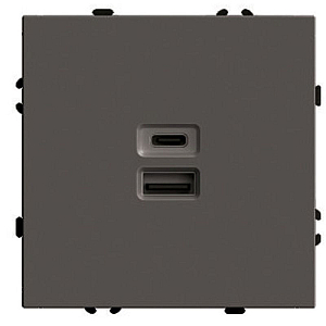 Розетка 2-местная USB + Type C (механизм) Stekker Эмили 250В 20W RST10-5115-09 антрацит soft touch 49931