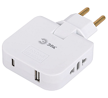 Разветвитель электрический Эра SPF-2-FL-USBC поворотный на 2 розетки + 2USB A+C 10А белый Б0069090