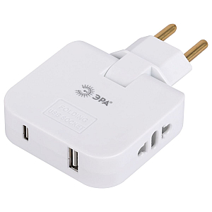 Разветвитель электрический Эра SPF-2-FL-USBC поворотный на 2 розетки + 2USB A+C 10А белый Б0069090