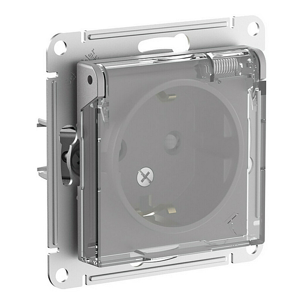 Розетка с/з со шторками с прозрач. крышк, 16А,IP44, мех Systeme Electric AtlasDesign Aqua Алюминий ATN440346