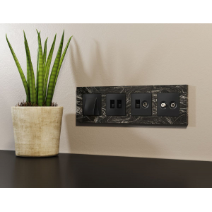 Комплект механизма компьютерной двойной розетки RJ-45 Ambrella Volt MA812110 (8P8C) CAT6 с автоматической защитной шторкой Alfa Черный матовый Quant