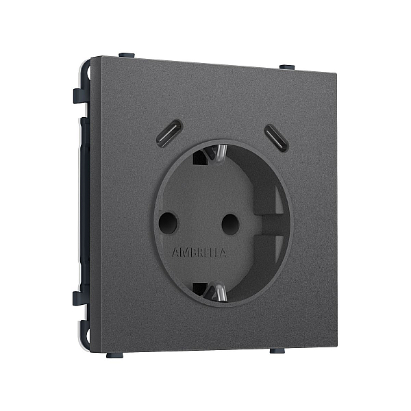 Комплект механизма электрической розетки SIGMA Антрацит серый 2USB С+C 20W Ambrella Volt MS660510 (SP6605, PR165)