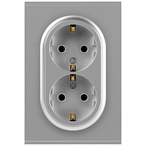 Розетка Эра Arktik 16-2105-03 двойная с заземлением 2X2P+E Schuko со шторками 16А-250В алюминий Б0070456