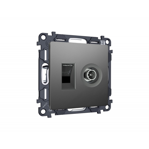 Комплект механизма розетки компьютерной + TV оконечной RJ-45 с автоматической защитной шторкой Alfa Антрацит серый Ambrella Volt MA662510 (AP6625, VM195)