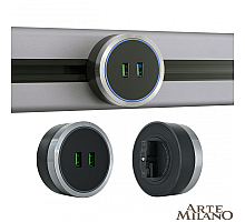 Трековая розетка Arte Milano Am-track-sockets 380066TS LED/USBx2 Grey