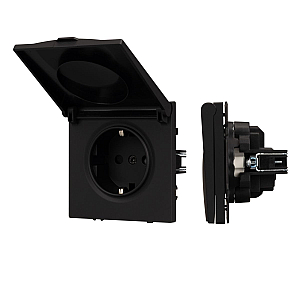 Розетка зк со шторками и крышкой софт-тач черный оникс Arlight SCT-MCP-SFPL-BK (250V, 16A) 054281(1)