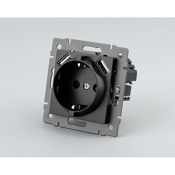 Механизм розетки с USB зарядкой Arlight SCT-MUAA-PL-BK-V (250V, 16A) 049819