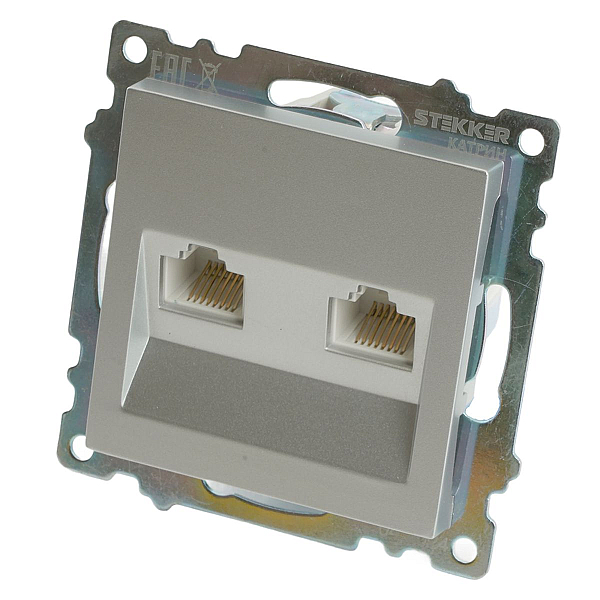 Розетка компьютерная 2-местная RJ-45 (механизм) Stekker GLS00-7109-03 Катрин, серебро 50005