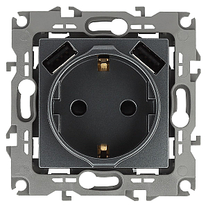 Розетка 2P+E со шторками и 2xUSB Эра 12-4109-12 Б0047846