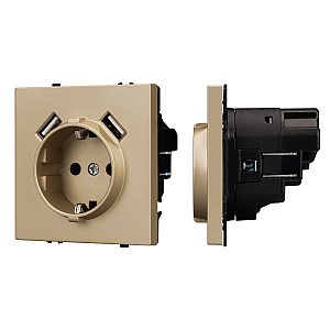 Розетка зк со шторками с USB тип А+А софт-тач золотой песок Arlight SCT-MUAA-SFPL-GD (250V, 16A) 054290(1)