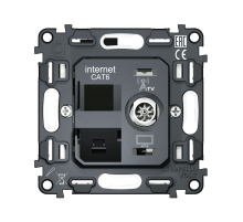 Механизм розетки компьютерной + TV оконечной RJ-45 (8P8C) CAT6/50-870 MHz 1dB с автоматической защитной шторкой QUANT Ambrella Volt VM195