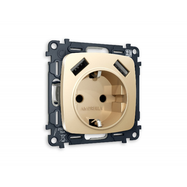Комплект механизма розетки 2USB A+A 18W (быстрая зарядка) с/з Ambrella Volt Omega MO609010 Комплект механизма розетки 2USB A+A 18W (быстрая зарядка) с/з Ambrella Volt Omega MO609010