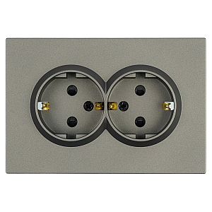 Розетка 2-местная с защитной шторкой Stekker Эмили с/з 250В 16А RST16-5114-09 антрацит soft touch 49934