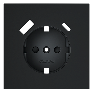 Накладка для розетки с заземлением и защитными шторками, с USB A+C Voltum S70 (графит) VLS001007