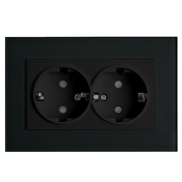 Розетка двойная 2P+PE Stekker Эрна со шторками черный PST16-9014-03 39482