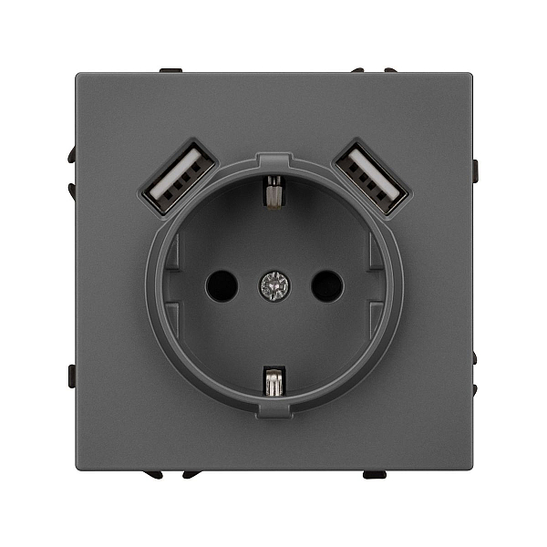 Розетка зк со шторками с USB тип А+А софт-тач серый базальт Arlight SCT-MUAA-SFPL-GR (250V, 16A) 054291(1)