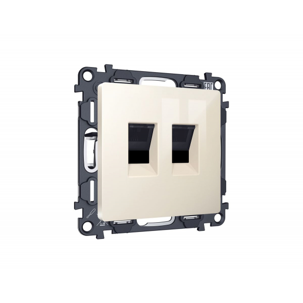 Комплект механизма компьютерной двойной розетки RJ-45 с автоматической защитной шторкой Alfa Бежевый глянец Quant Ambrella Volt MA312110 (AP3121, VM189)