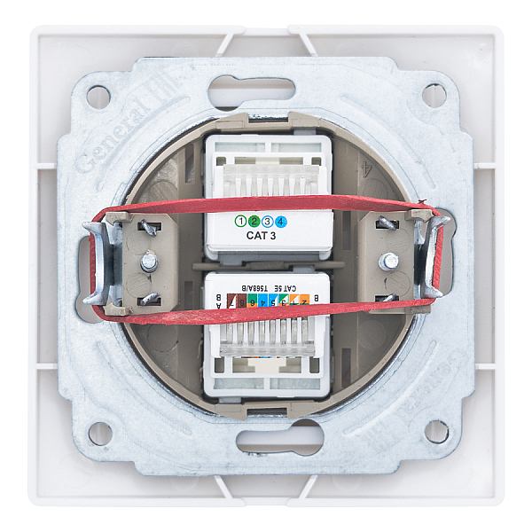 Розетка телефонная RJ11 + компьютерная RJ45 скрытой установки IP20, белая 'Дельта' General 477229