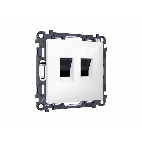 Комплект механизма компьютерной двойной розетки RJ-45 с автоматической защитной шторкой Alfa Белый глянец Quant Ambrella Volt MA112110 (AP1121, VM189)