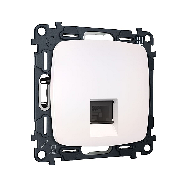 Комплект механизма компьютерной розетки Ambrella Volt RJ-45 (8P8C) CAT6A экранированной с автоматической защитной шторкой OMEGA MO212005 Жемчуг QUANT (OP2120, VM185)