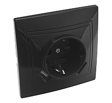 Розетка 2П+З с защ. шт. 16А 250В + USB порт Tape-A 2,1А 5В IP20, черная 'Дельта' General 477326