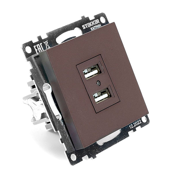 Розетка двухместная USB Stekker Катрин шоколад GLS10-7115-04 49027