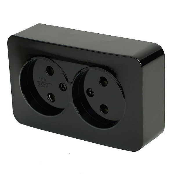 Розетка двойная 2P Stekker София черный MST10-12-02 49315