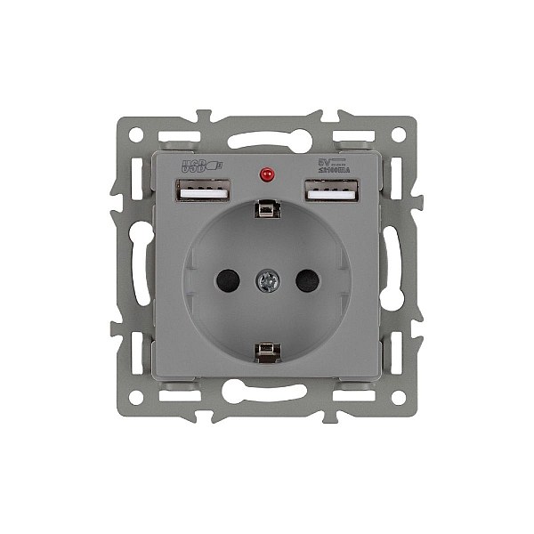 Механизм розетки с USB зарядкой Arlight SCT-MUAA-PL-GR (250V, 16A) 043735