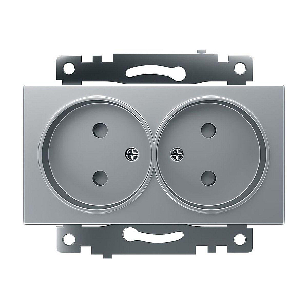 Розетка двойная 2P Stekker Катрин со шторками серебро GLS10-7113-03 39583