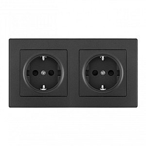 Розетка двойная (двухпостовая) с/з и шторками Arte Milano SET06-2-40-1x2 black