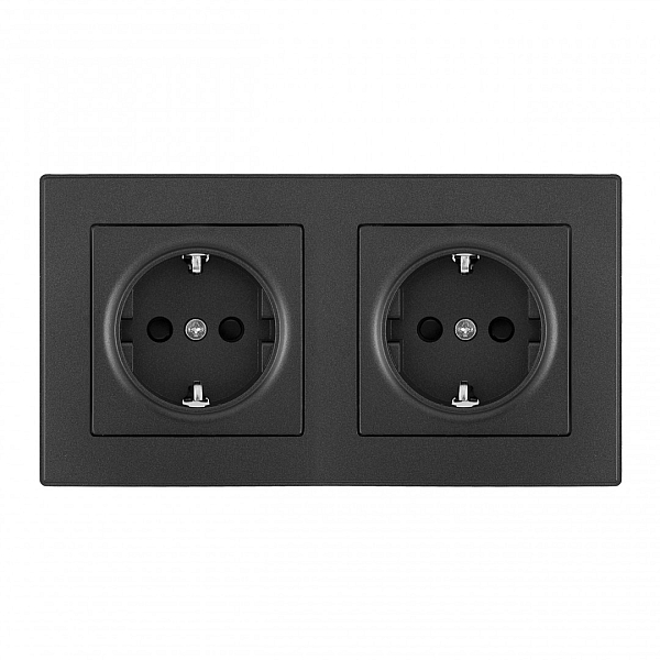 Розетка двойная (двухпостовая) с/з и шторками Arte Milano SET06-2-40-1x2 black