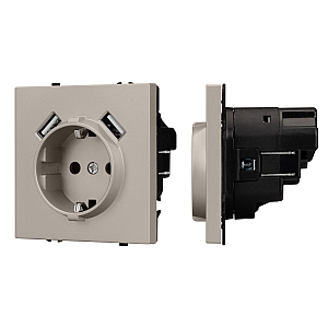 Розетка зк со шторками с USB тип А+А софт-тач кашемир Arlight SCT-MUAA-SFPL-CA (250V, 16A) 059442(1)