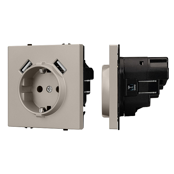 Розетка зк со шторками с USB тип А+А софт-тач кашемир Arlight SCT-MUAA-SFPL-CA (250V, 16A) 059442(1)