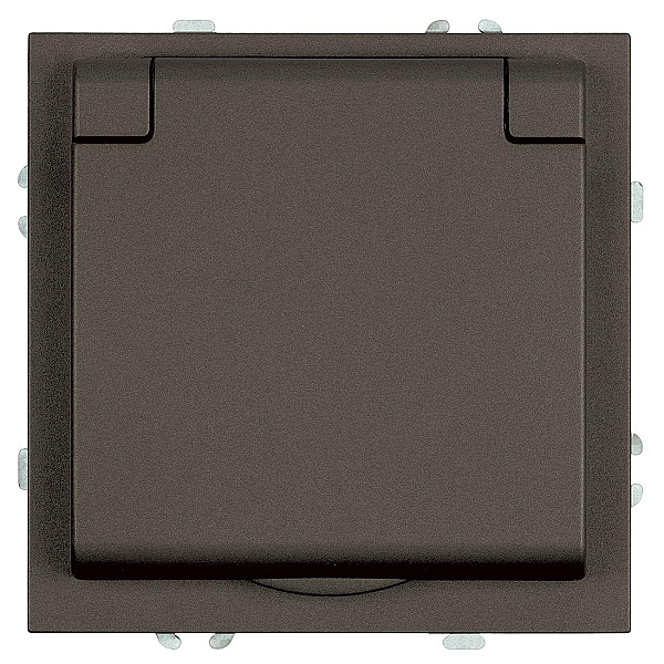 Розетка 1-местная с крышкой с защ. штор, Stekker, с/з, IP42, 250В, 16А Эмили, RST16-5112-09, антрацит, soft touch 49933