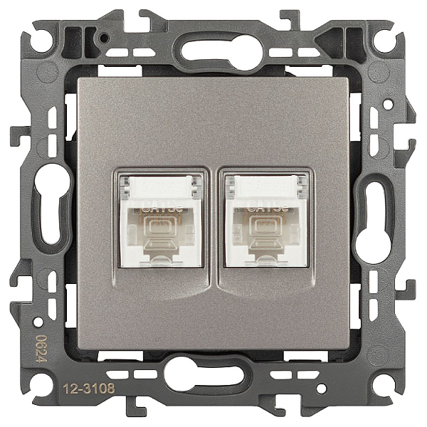Розетка ЭРА Серия 12 12-3108-16 информационная двойная 2XRJ45 титан Б0065665