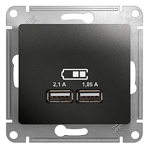 Розетка USB 5В/2,1А, 2х5В/1,05А Systeme Electric Glossa Антрацит GSL000733
