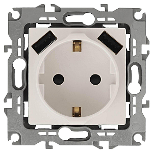 Розетка 2P+E со шторками и 2xUSB Эра 12-4109-02 Б0047841