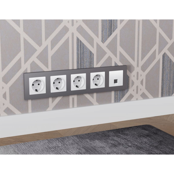 Комплект механизма компьютерной розетки RJ-45 экранированной с автоматической защитной шторкой Alfa Белый глянец Quant Ambrella Volt MA112005 (AP1120, VM185)