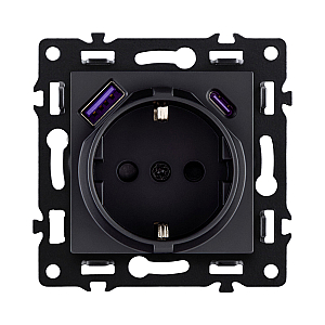 Розетка штепсельная SCHUKO 16A/250 В с USB A+C 20W, черный Kollinger Asthetik AS-016BK