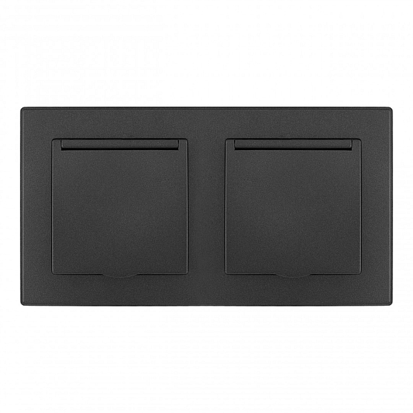 Розетка двойная (двухпостовая) с/з и шторками Arte Milano SET06-2-41-1x2 black