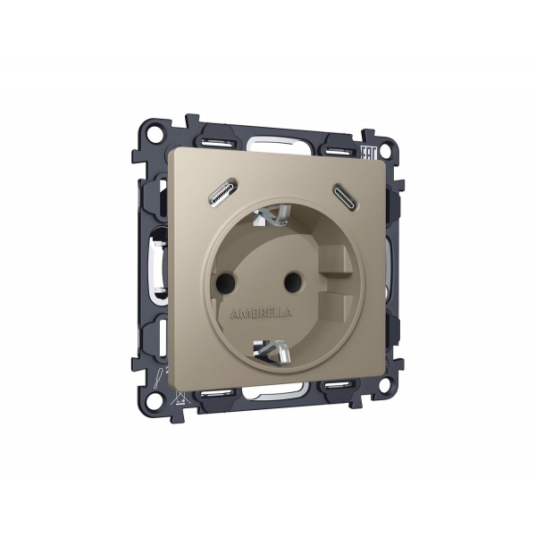 Комплект механизма электрической розетки 2USB С+C 20W с/з на винтовых зажимах 16A-250V Alfa Серо-бежевый матовый Quant Ambrella Volt MA370510 (AP3705, VM165)