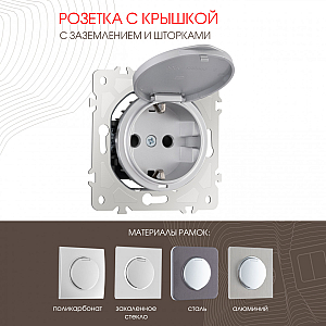 Розетка с заземлением, шторками и защитной крышкой Arte Milano 202.41-1.silver