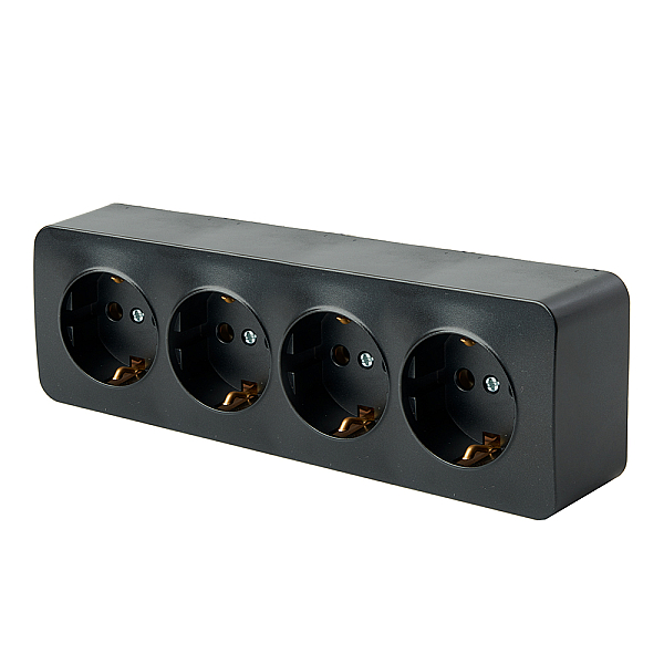 Розетка 4-местная 2P+PE Stekker София черный матовый MST16-14-05 49506
